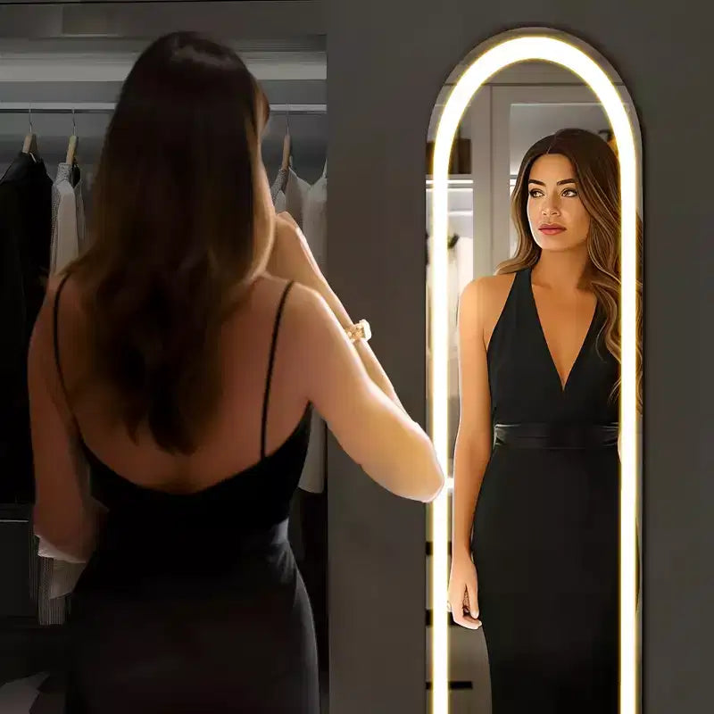 60-Inch Full Length LED Floor Mirror, Aluminum Alloy Frame, Standing or Wall-Mounted
