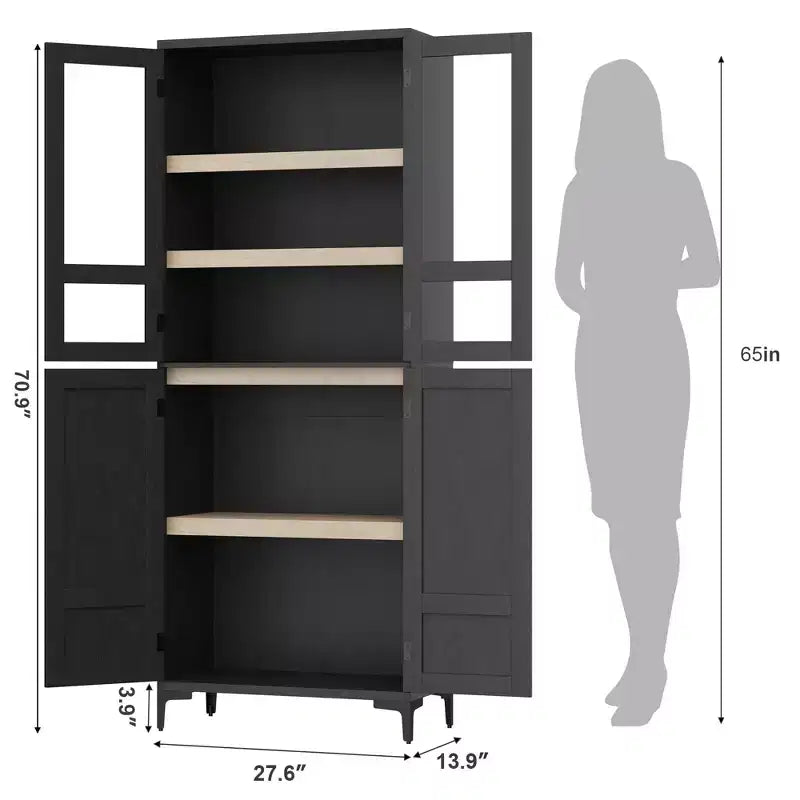 71-Inch Tall Storage Cabinet, 5-Tier Kitchen Pantry with 4 Doors and Adjustable Shelves for Kitchen, Dining Room, Bathroom