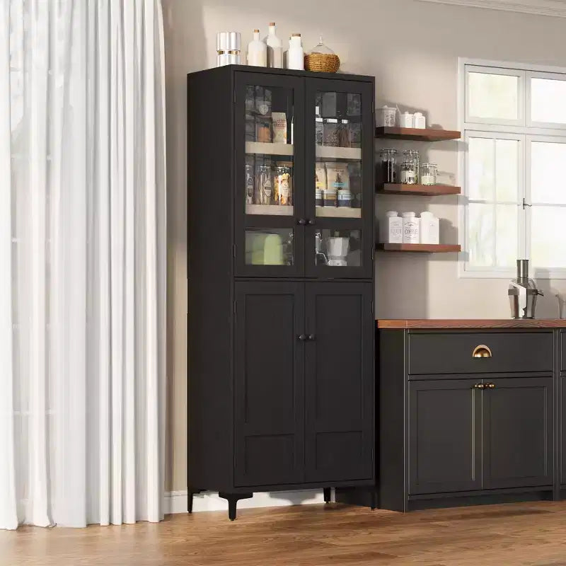71-Inch Tall Storage Cabinet, 5-Tier Kitchen Pantry with 4 Doors and Adjustable Shelves for Kitchen, Dining Room, Bathroom
