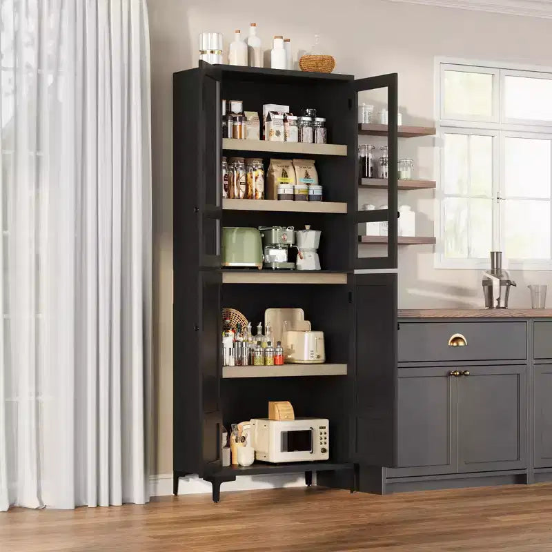 71-Inch Tall Storage Cabinet, 5-Tier Kitchen Pantry with 4 Doors and Adjustable Shelves for Kitchen, Dining Room, Bathroom