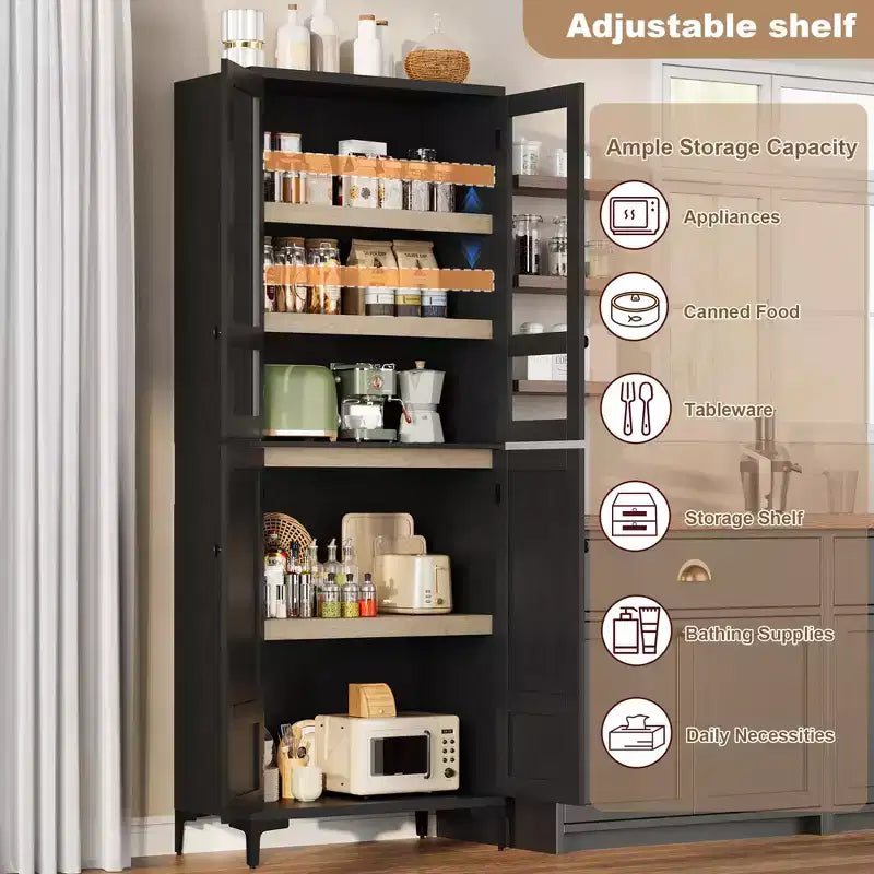 71-Inch Tall Storage Cabinet, 5-Tier Kitchen Pantry with 4 Doors and Adjustable Shelves for Kitchen, Dining Room, Bathroom