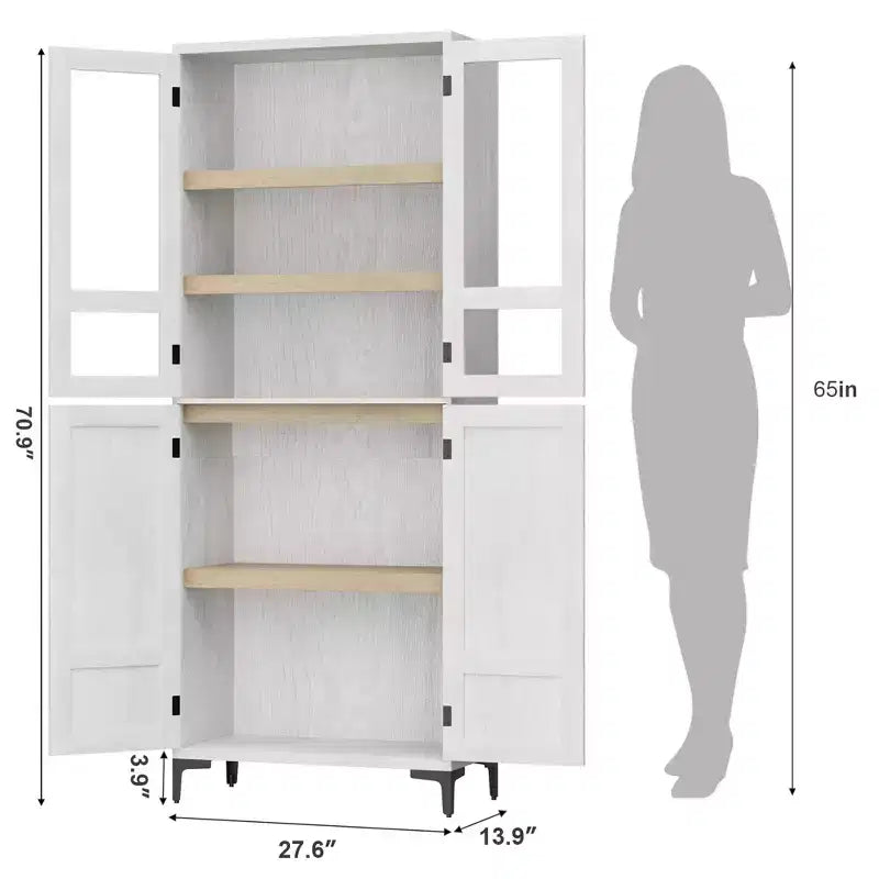 71-Inch Tall Storage Cabinet, 5-Tier Kitchen Pantry with 4 Doors and Adjustable Shelves for Kitchen, Dining Room, Bathroom