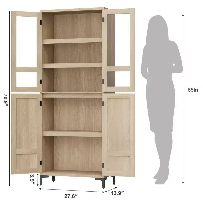 71-Inch Tall Storage Cabinet, 5-Tier Kitchen Pantry with 4 Doors and Adjustable Shelves for Kitchen, Dining Room, Bathroom