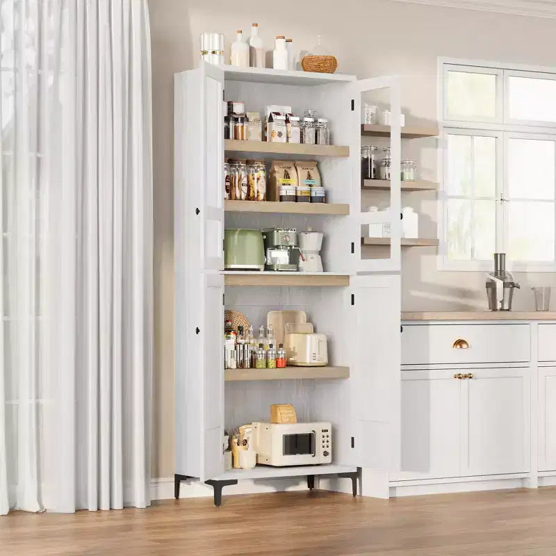 71-Inch Tall Storage Cabinet, 5-Tier Kitchen Pantry with 4 Doors and Adjustable Shelves for Kitchen, Dining Room, Bathroom