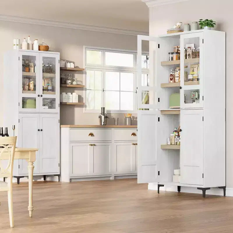 71-Inch Tall Storage Cabinet, 5-Tier Kitchen Pantry with 4 Doors and Adjustable Shelves for Kitchen, Dining Room, Bathroom