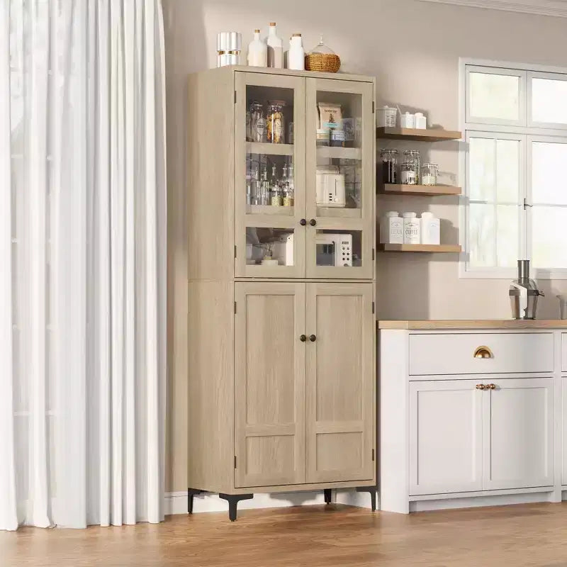 71-Inch Tall Storage Cabinet, 5-Tier Kitchen Pantry with 4 Doors and Adjustable Shelves for Kitchen, Dining Room, Bathroom