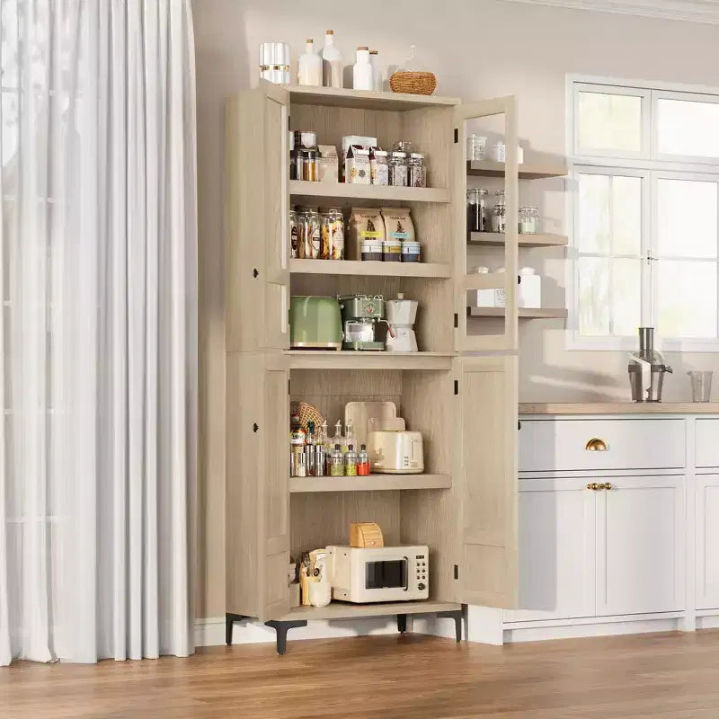 71-Inch Tall Storage Cabinet, 5-Tier Kitchen Pantry with 4 Doors and Adjustable Shelves for Kitchen, Dining Room, Bathroom