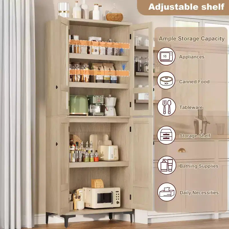 71-Inch Tall Storage Cabinet, 5-Tier Kitchen Pantry with 4 Doors and Adjustable Shelves for Kitchen, Dining Room, Bathroom