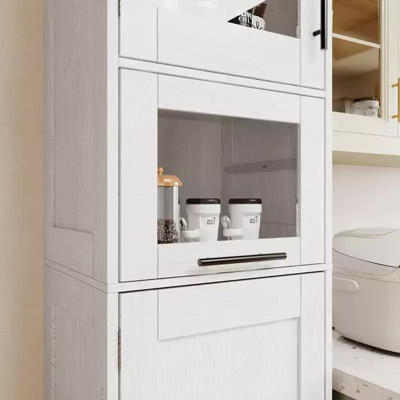 67 H Tall Slim Pantry Cabinet with Glass Doors and Adjustable Shelf, Freestanding Slim Cupboard