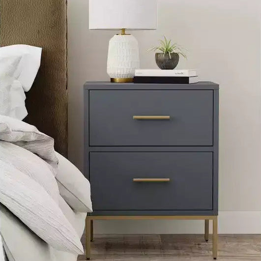 2-Drawer Nightstand, Slate Gray, Sustainably Sourced Mahogany