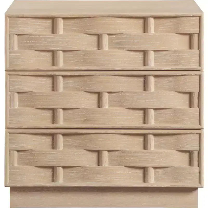 Natural Oak Woven Nightstand, Art Deco Style