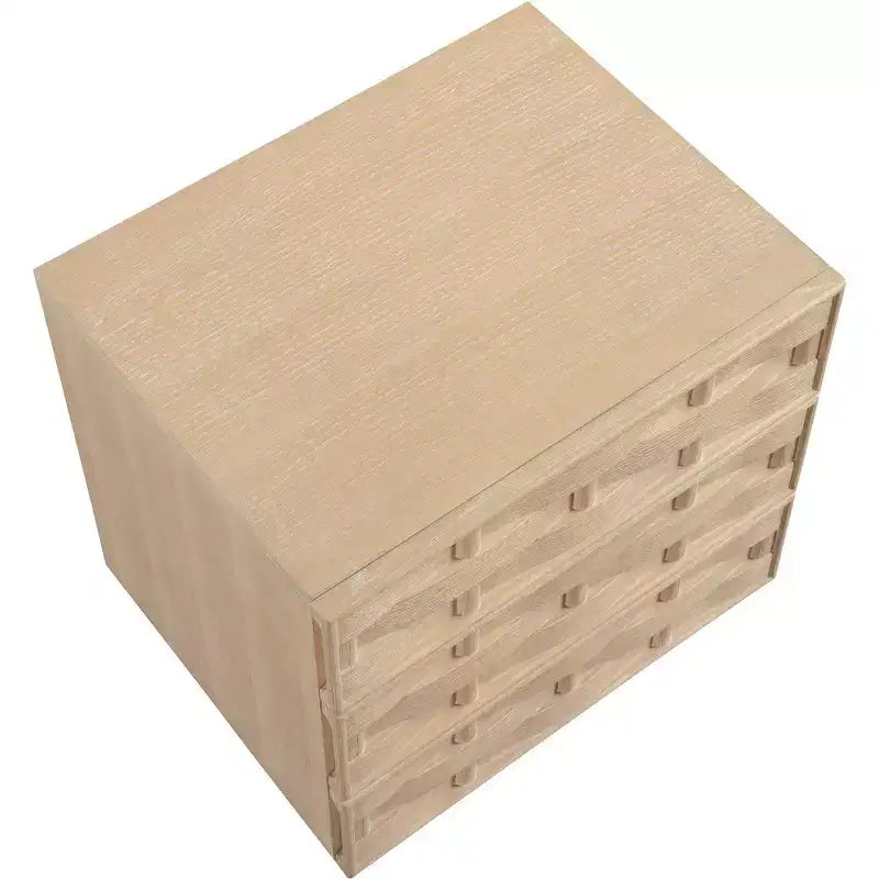 Natural Oak Woven Nightstand, Art Deco Style