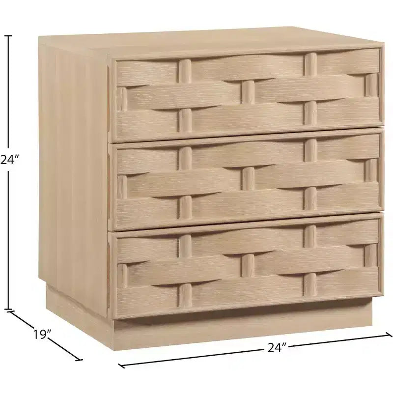 Natural Oak Woven Nightstand, Art Deco Style