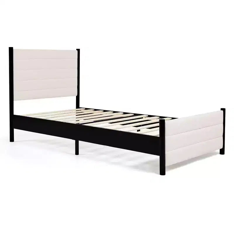 Upholstered Wingback Platform Bed Frame, Solid Wood