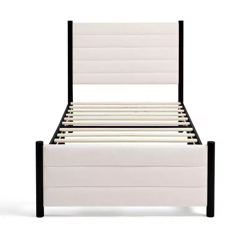 Upholstered Wingback Platform Bed Frame, Solid Wood
