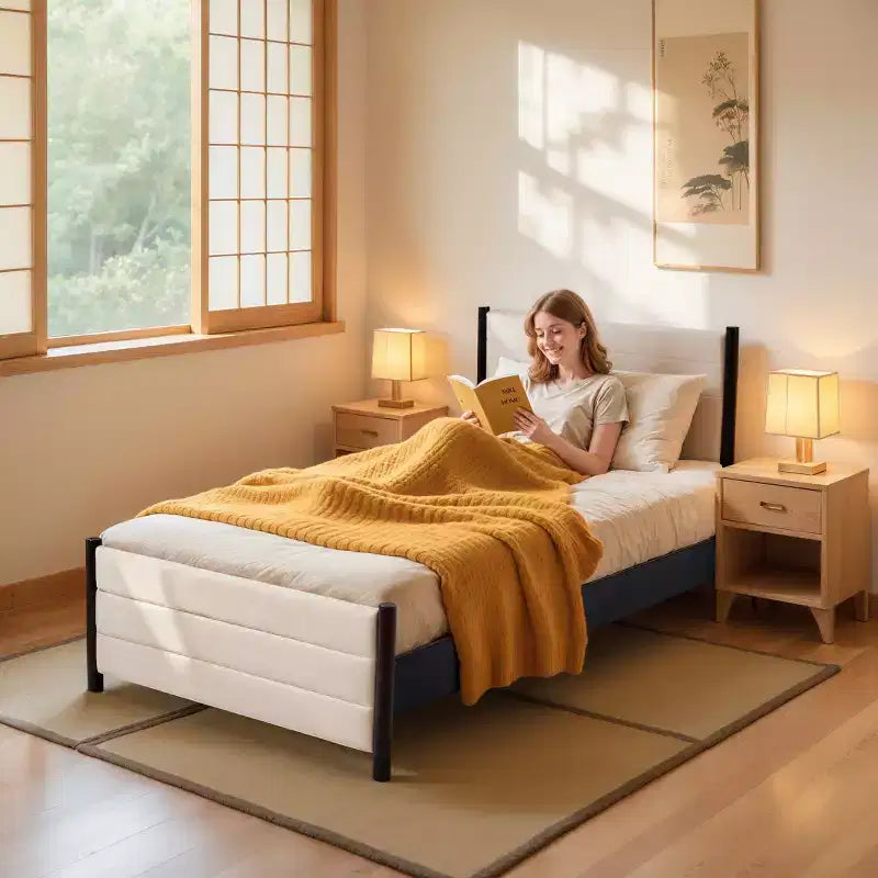 Upholstered Wingback Platform Bed Frame, Solid Wood