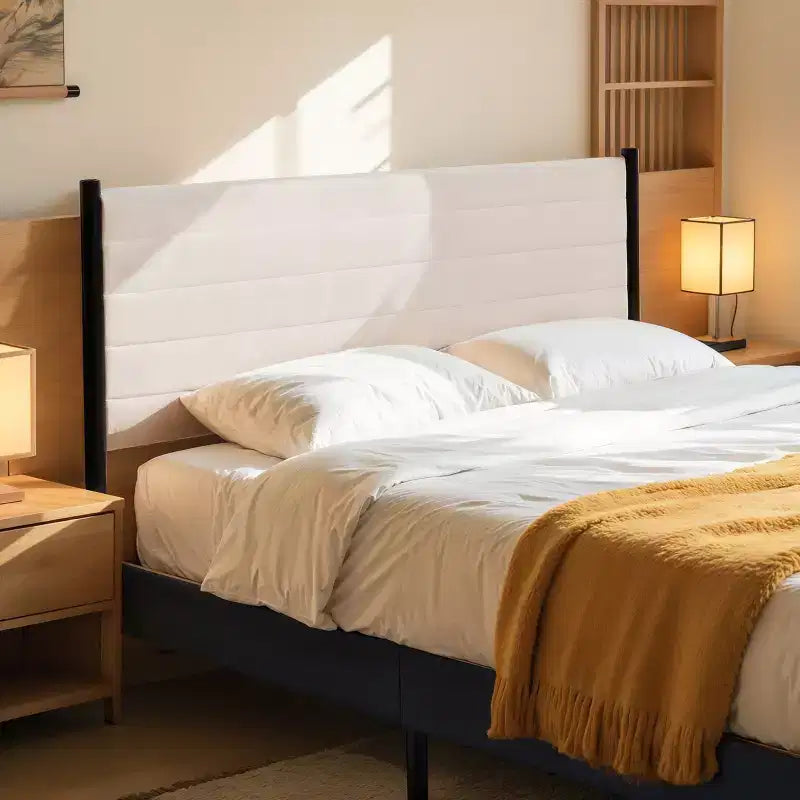 Upholstered Wingback Platform Bed Frame, Solid Wood