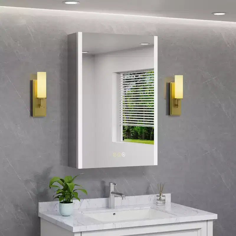 LED Medicine Cabinet with Mirror, Surface or Recessed Mount, 3-Color Dimmable Light, Anti-Fog, USB & Outlet