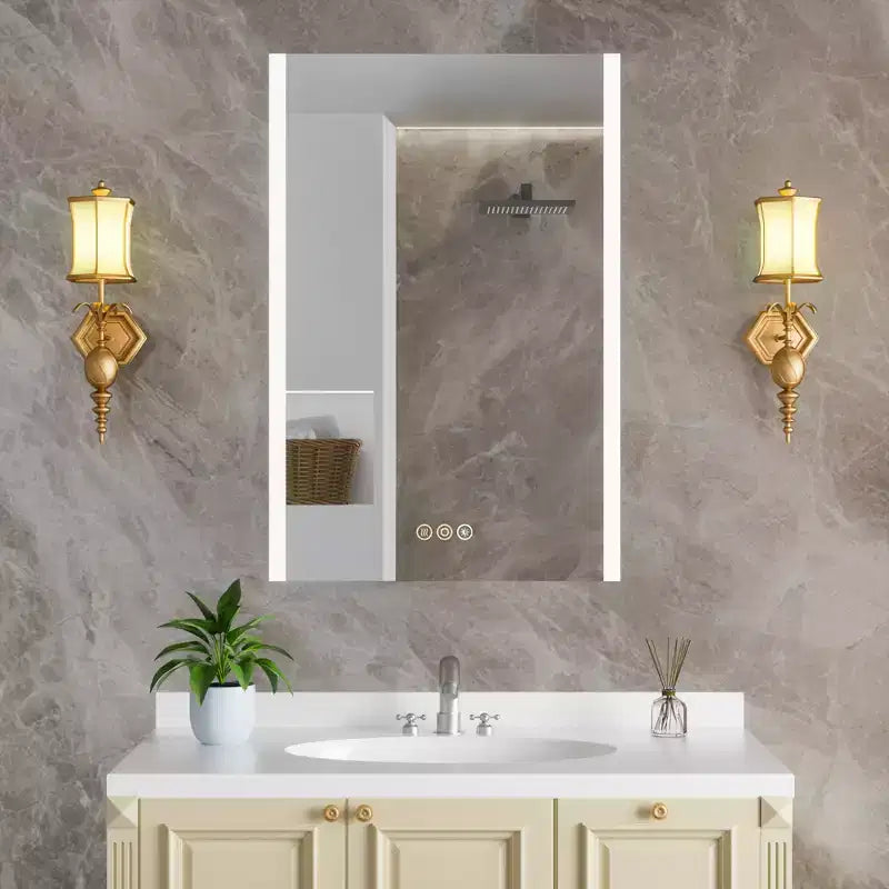 LED Medicine Cabinet with Mirror, Surface or Recessed Mount, 3-Color Dimmable Light, Anti-Fog, USB & Outlet