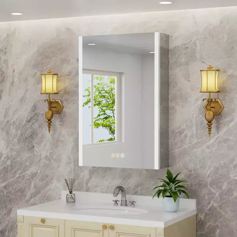 LED Medicine Cabinet with Mirror, Surface or Recessed Mount, 3-Color Dimmable Light, Anti-Fog, USB & Outlet