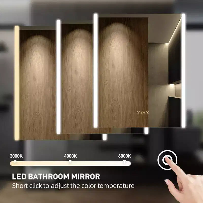 LED Medicine Cabinet with Mirror, Surface or Recessed Mount, 3-Color Dimmable Light, Anti-Fog, USB & Outlet