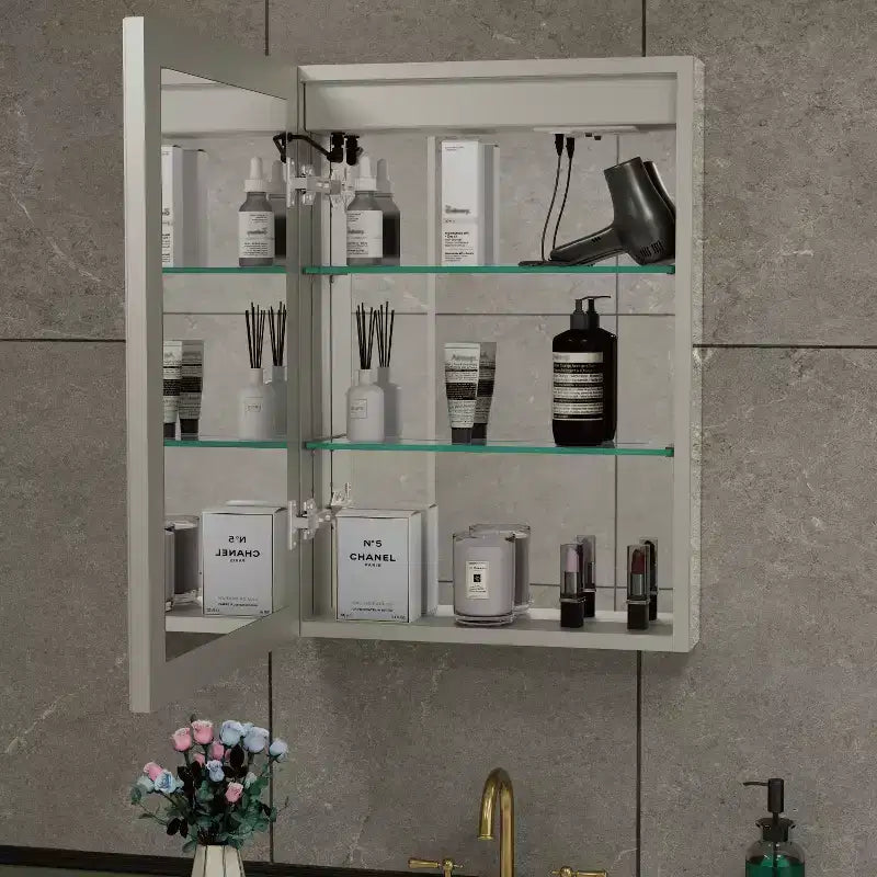 Gabinete de medicinas LED con espejo, montaje superficial o empotrado, luz regulable de 3 colores, anti-vaho, USB y enchufe