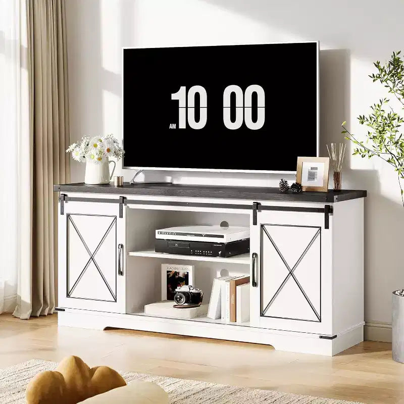 Farmhouse TV Stand for TVs Up to 65, Entertainment Center with Sliding Barn Doors & Storage Cabinets, Media Console Table for Living Room, Bedroom