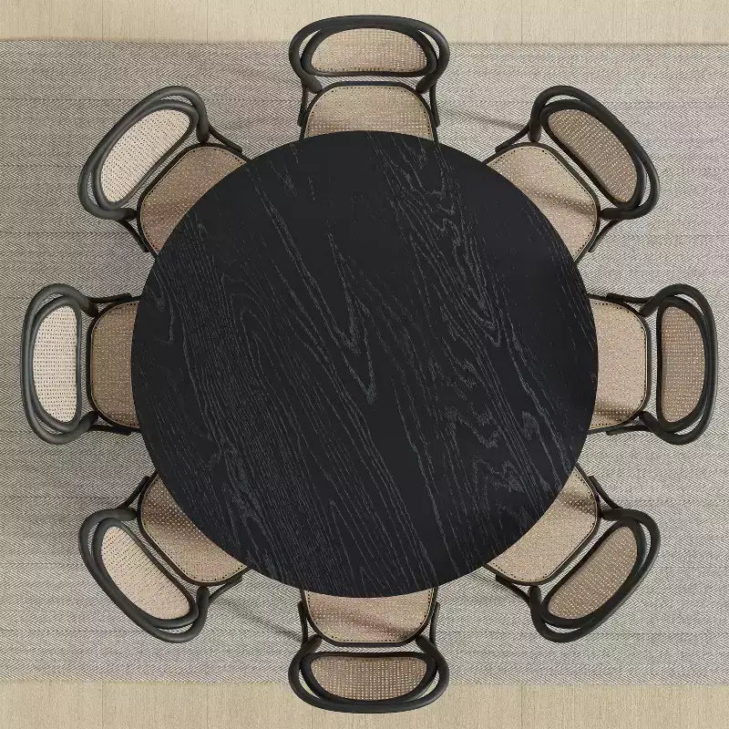 60x60 Farmhouse Round Dining Table with Rattan Woven Legs for Kitchen, Bar, Living Room
