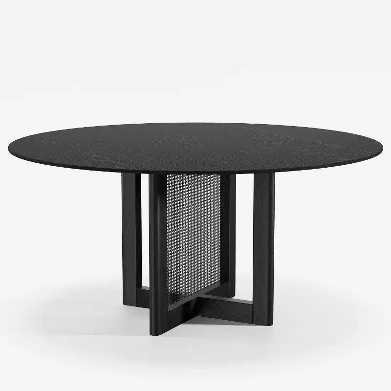 60x60 Farmhouse Round Dining Table with Rattan Woven Legs for Kitchen, Bar, Living Room