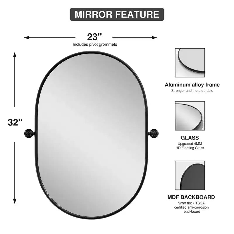 31 In.H X 24 In.W Black Iron Runway Hardware Hanging Mirror Frame Wall Mirror