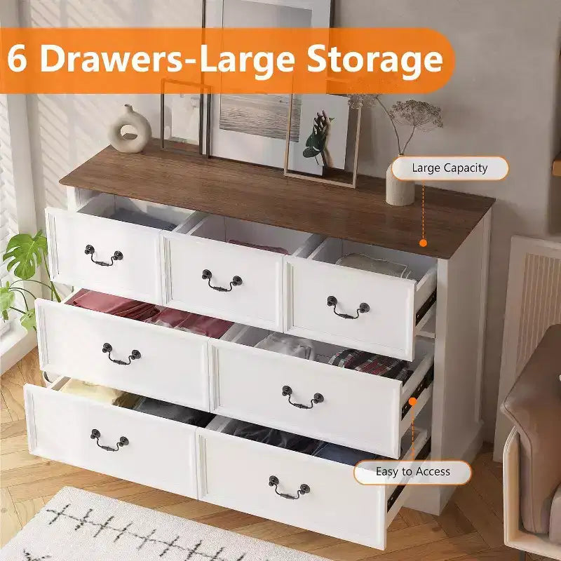 7-Drawer Wood Dresser Chest, Rustic Farmhouse Storage Organizer for Bedroom, Living Room, Hallway, and Children's Room