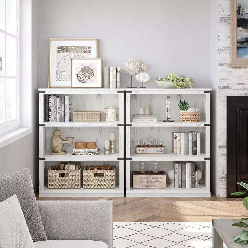 5 Tier Book Shelf, Farmhouse Book Case with Shelf Storage, Wooden Bookshelves for Living Room, Home Office