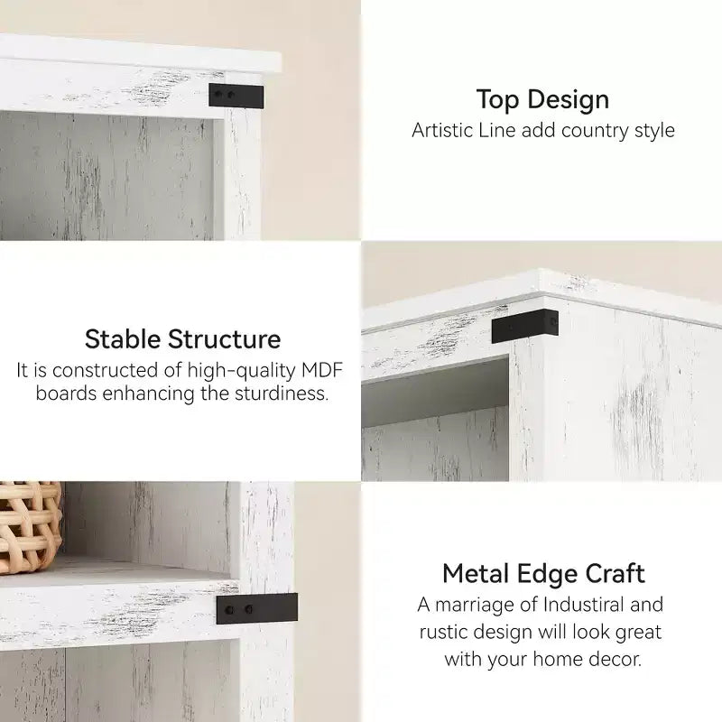 5 Tier Book Shelf, Farmhouse Book Case with Shelf Storage, Wooden Bookshelves for Living Room, Home Office