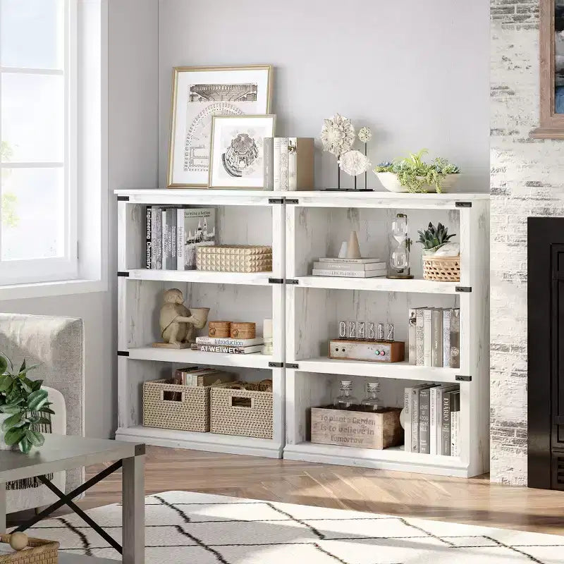 5 Tier Book Shelf, Farmhouse Book Case with Shelf Storage, Wooden Bookshelves for Living Room, Home Office