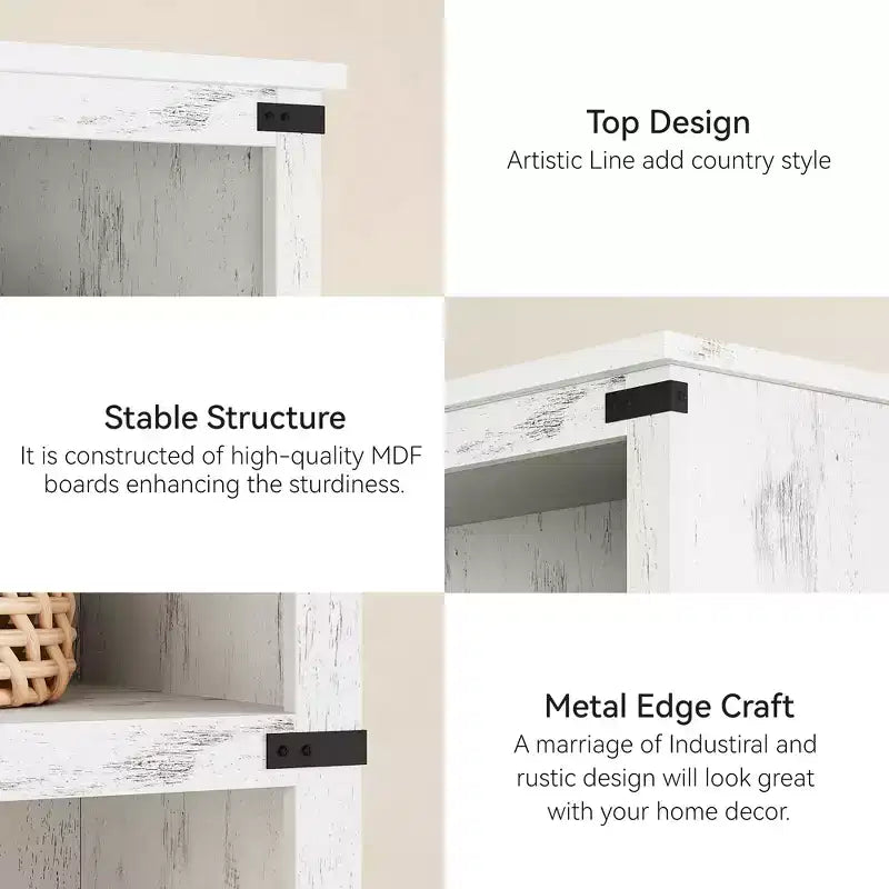 5 Tier Book Shelf, Farmhouse Book Case with Shelf Storage, Wooden Bookshelves for Living Room, Home Office