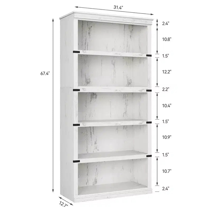5 Tier Book Shelf, Farmhouse Book Case with Shelf Storage, Wooden Bookshelves for Living Room, Home Office