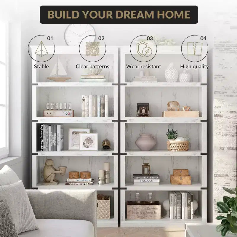 5 Tier Book Shelf, Farmhouse Book Case with Shelf Storage, Wooden Bookshelves for Living Room, Home Office