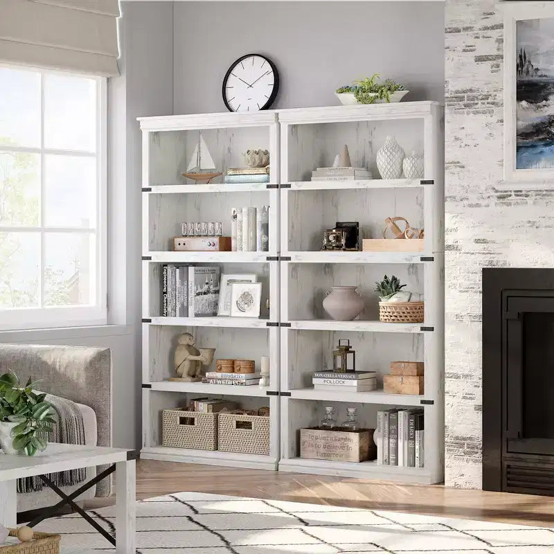 5 Tier Book Shelf, Farmhouse Book Case with Shelf Storage, Wooden Bookshelves for Living Room, Home Office