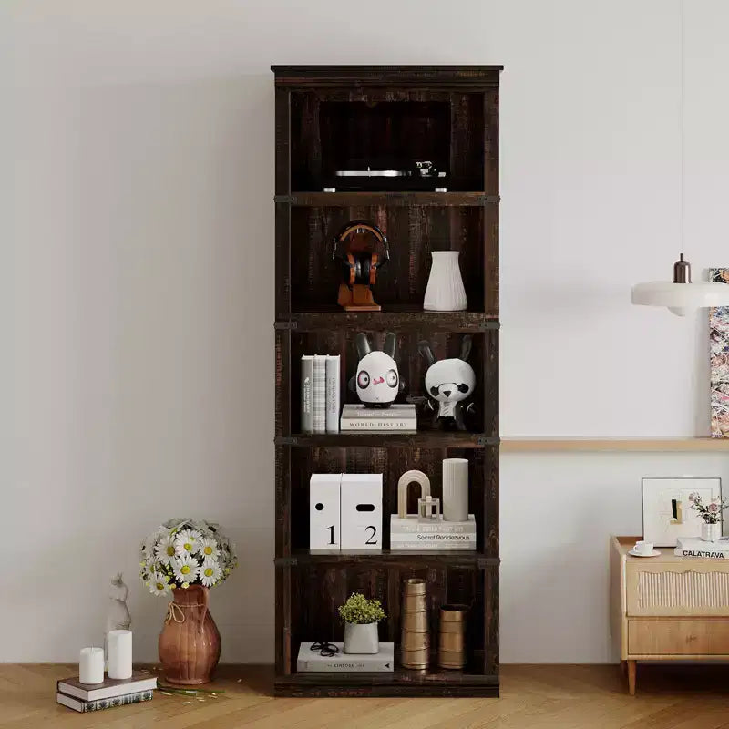 5 Tier Book Shelf, Farmhouse Book Case with Shelf Storage, Wooden Bookshelves for Living Room, Home Office