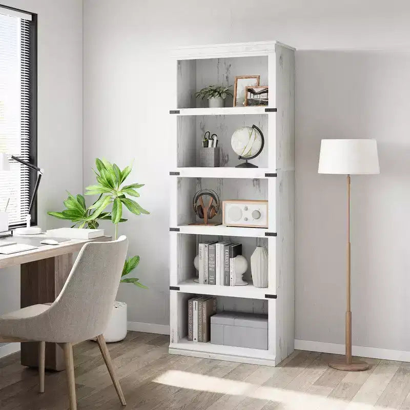 5 Tier Book Shelf, Farmhouse Book Case with Shelf Storage, Wooden Bookshelves for Living Room, Home Office