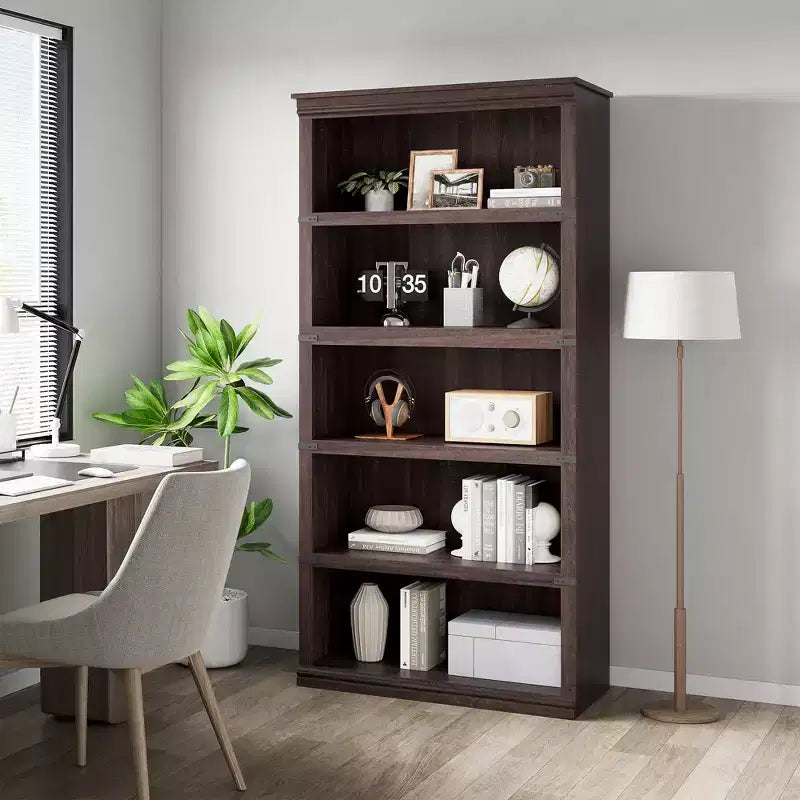 5 Tier Book Shelf, Farmhouse Book Case with Shelf Storage, Wooden Bookshelves for Living Room, Home Office