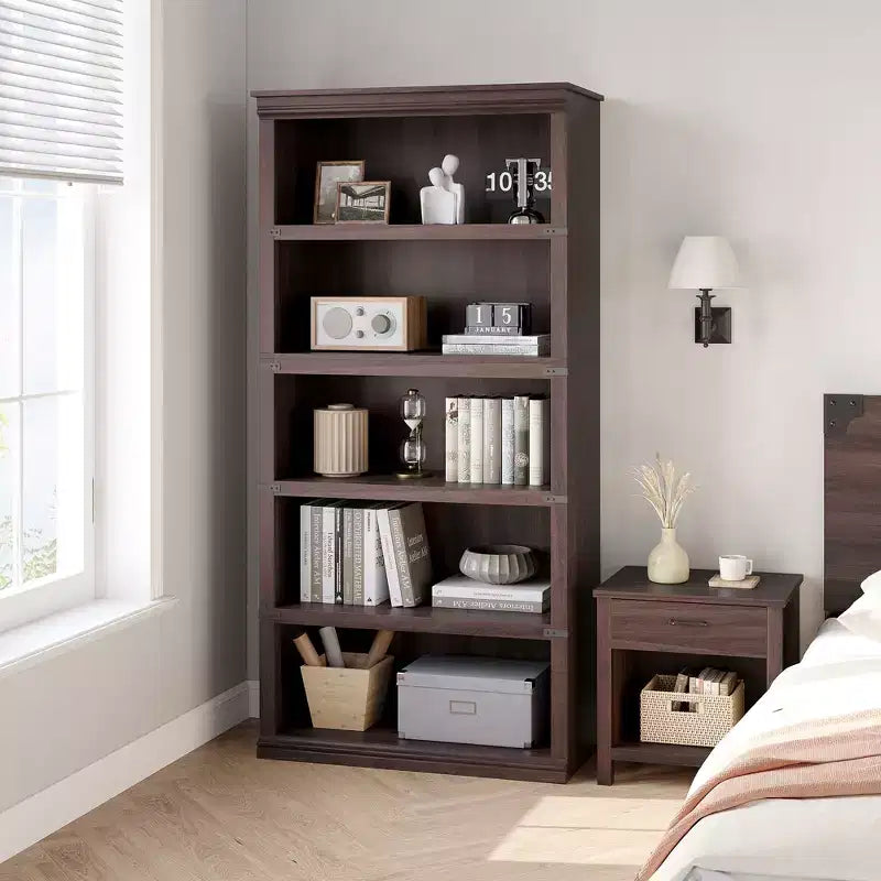 5 Tier Book Shelf, Farmhouse Book Case with Shelf Storage, Wooden Bookshelves for Living Room, Home Office