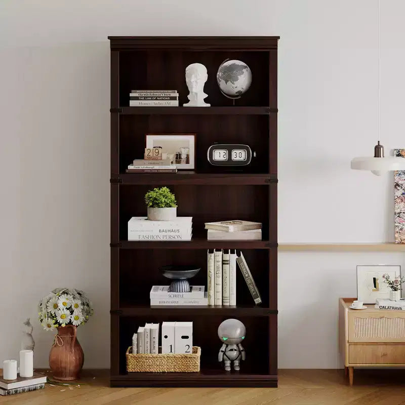 5 Tier Book Shelf, Farmhouse Book Case with Shelf Storage, Wooden Bookshelves for Living Room, Home Office