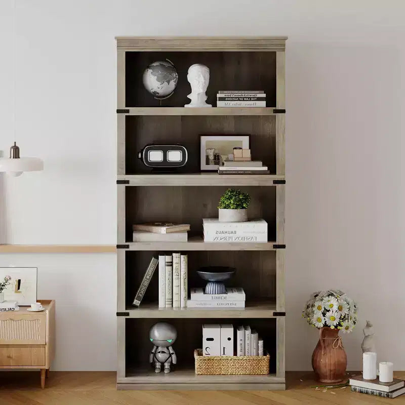 5 Tier Book Shelf, Farmhouse Book Case with Shelf Storage, Wooden Bookshelves for Living Room, Home Office
