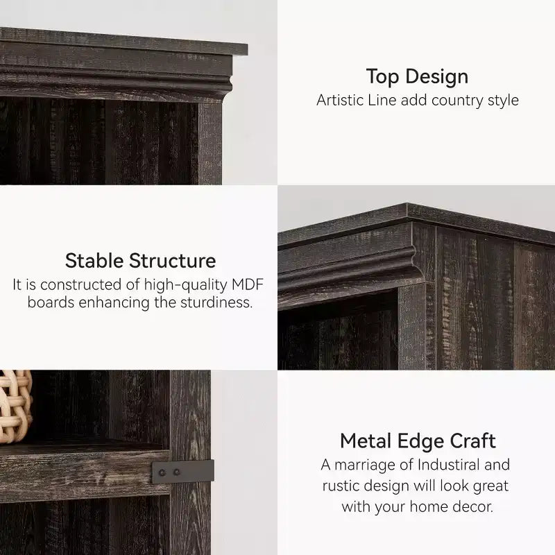 5 Tier Book Shelf, Farmhouse Book Case with Shelf Storage, Wooden Bookshelves for Living Room, Home Office