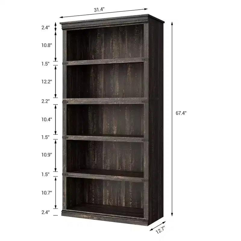 5 Tier Book Shelf, Farmhouse Book Case with Shelf Storage, Wooden Bookshelves for Living Room, Home Office