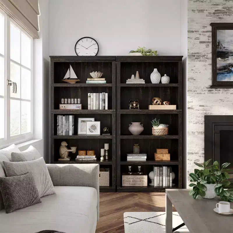 5 Tier Book Shelf, Farmhouse Book Case with Shelf Storage, Wooden Bookshelves for Living Room, Home Office