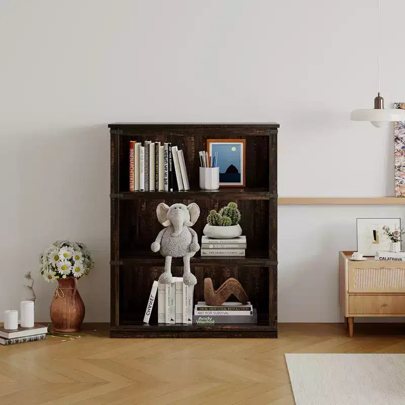 5 Tier Book Shelf, Farmhouse Book Case with Shelf Storage, Wooden Bookshelves for Living Room, Home Office