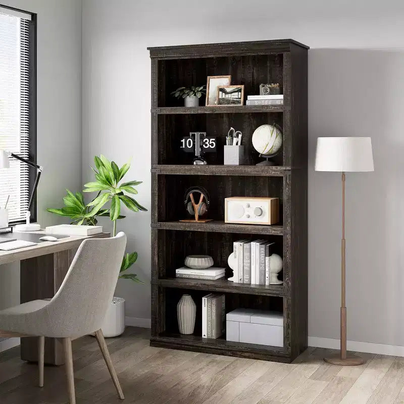 5 Tier Book Shelf, Farmhouse Book Case with Shelf Storage, Wooden Bookshelves for Living Room, Home Office