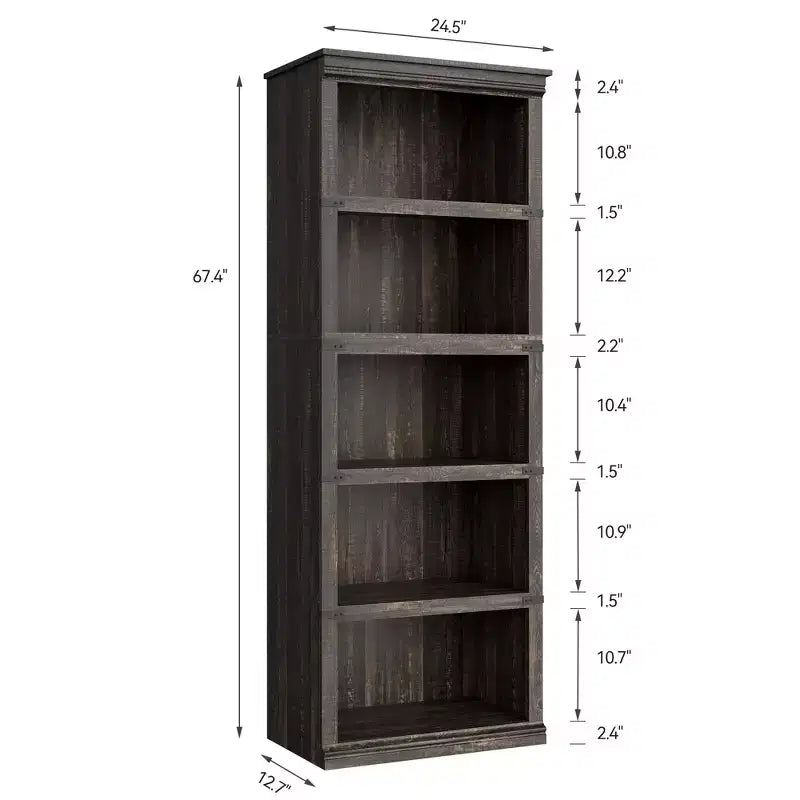 5 Tier Book Shelf, Farmhouse Book Case with Shelf Storage, Wooden Bookshelves for Living Room, Home Office